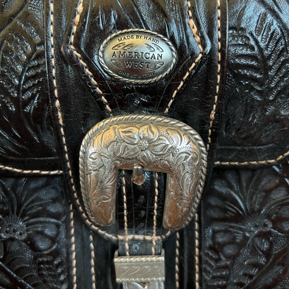 American West Hand Tooled Leather Purse Handbag - Picture 3 of 11
